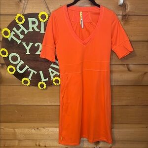 Lole Lily Organic Cotton Ribbed V Neck T-shirt Jersey Dress UPF 50 Athleisure S